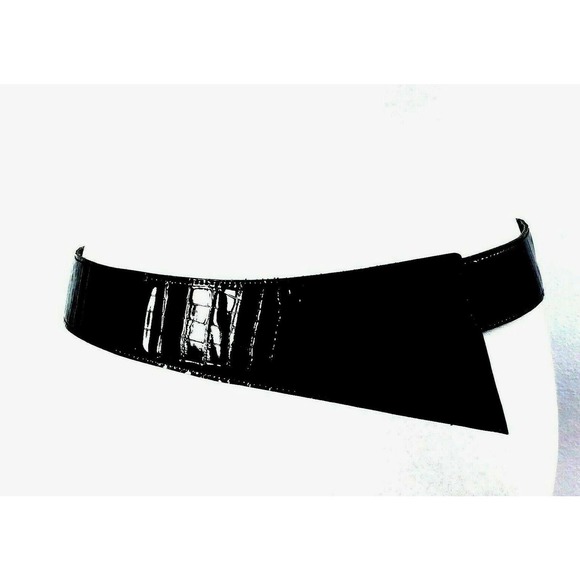 Vintage Retro Womens Belt Size 14‎ Black Shiny Faux Alligator Print - Picture 1 of 4
